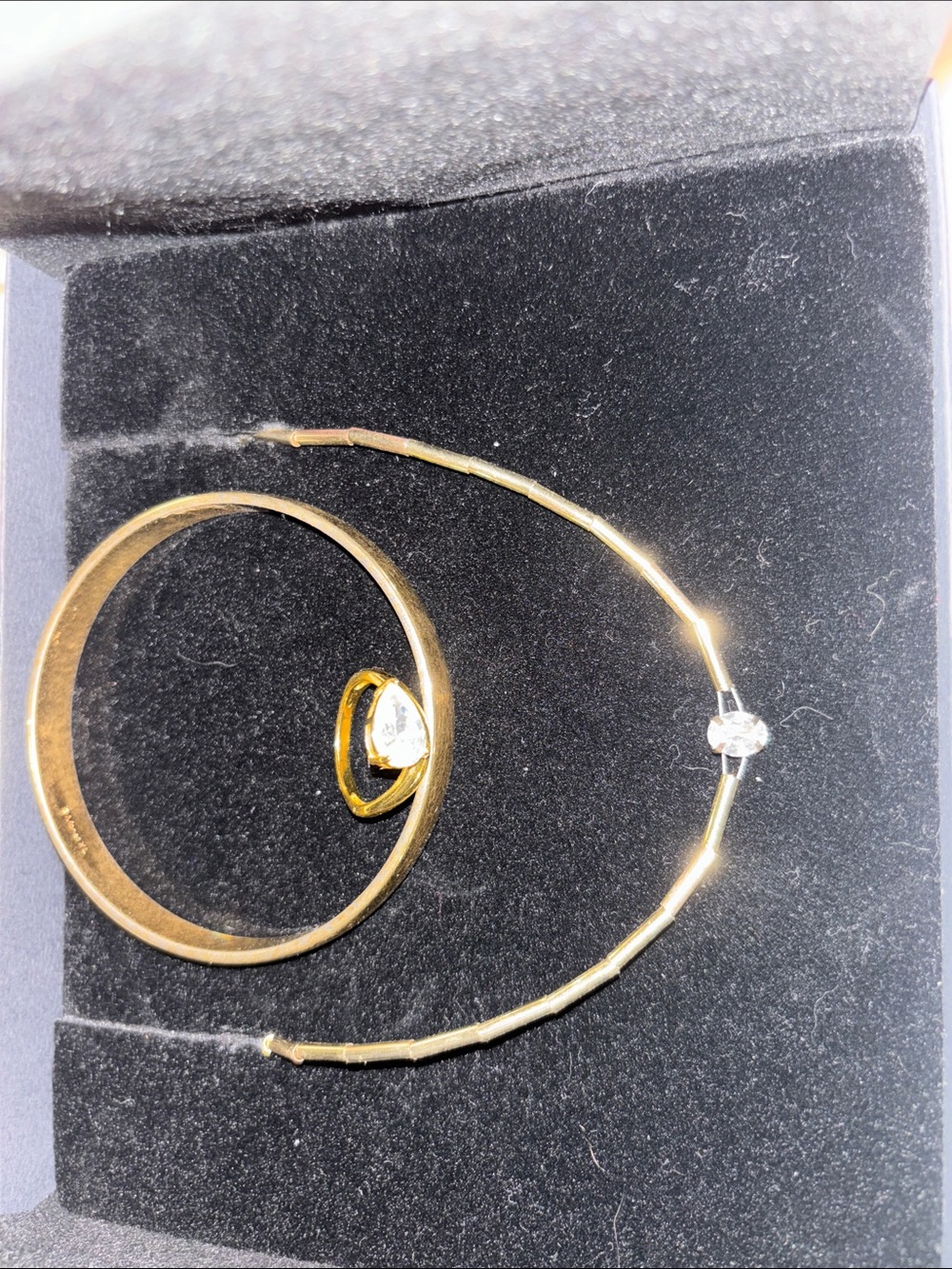 Gold Tone Bangle Bracelet and Solitaire Ring Set with Clear Stone